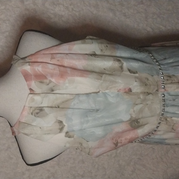 Butter Yellow Print Chiffon Sheath Beaded Waist Pastel Maxi Floral Evening Dress - Picture 4 of 9